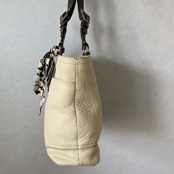 Coach Textured White & Black Satchel Purse - Picture 5 of 12